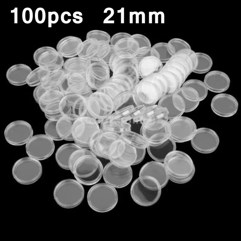 

100Pcs 21mm Coin Holder Capsules Box Storage Clear Round Display Cases Plastic Coin Capsule Container Home Storage Boxes Bins