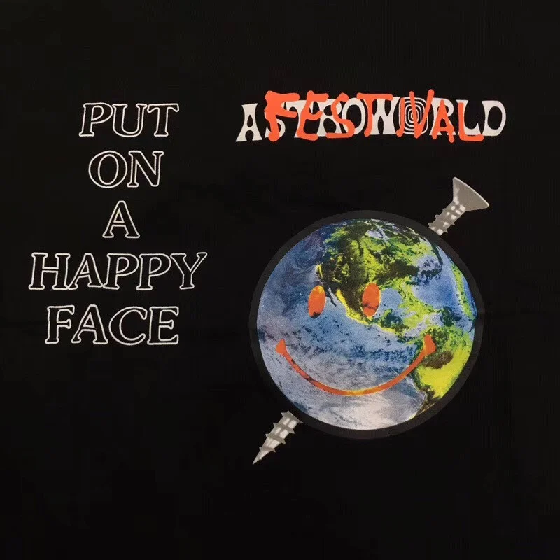Футболка с надписью Happy Face Astroworld для фестиваля Трэвиса Скотта мужчин и женщин 1:1
