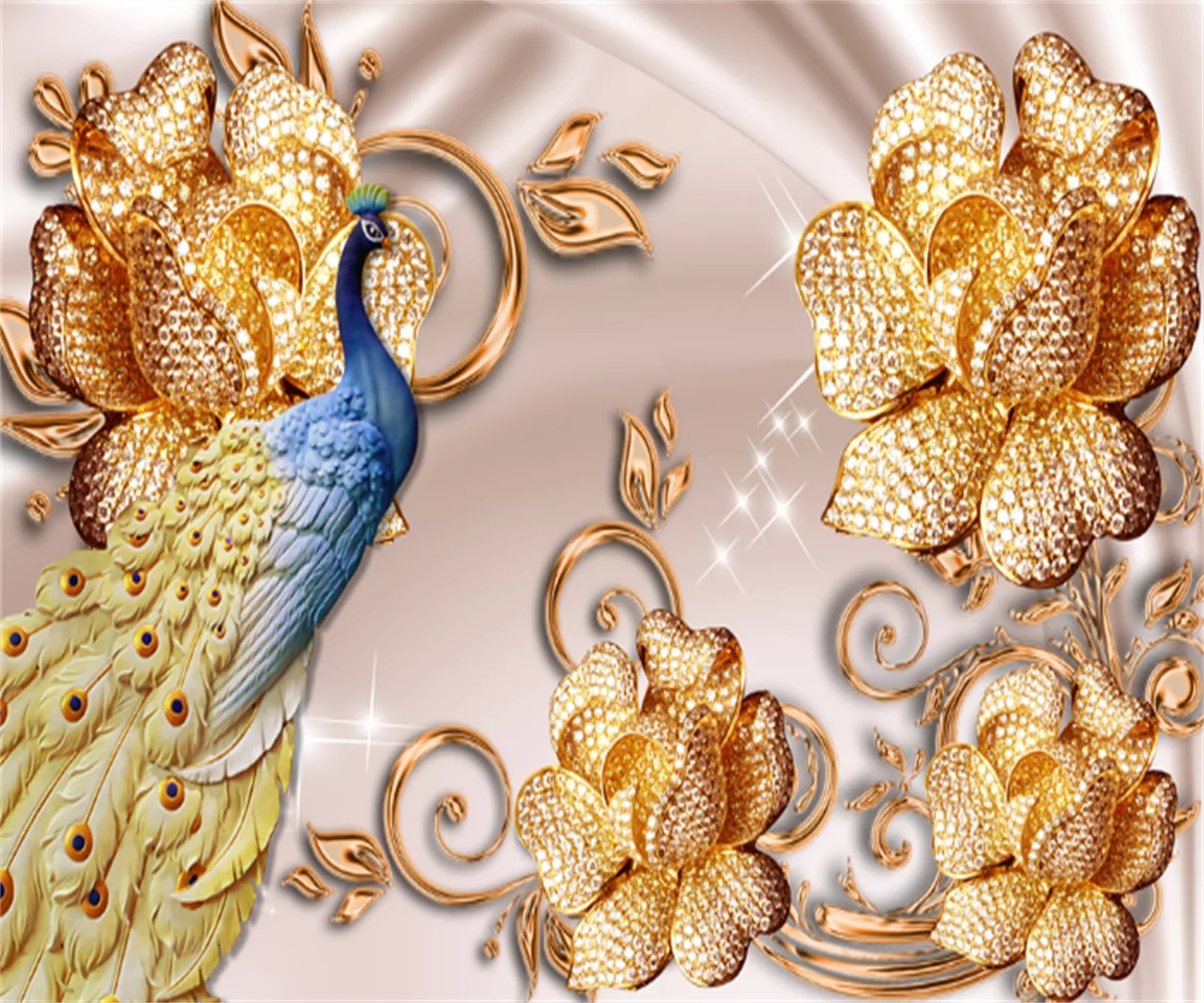 

Customize any size 3D mural wallpaper luxury atmosphere imitation jewelry magnolia peacock blessing background photo wallpaper