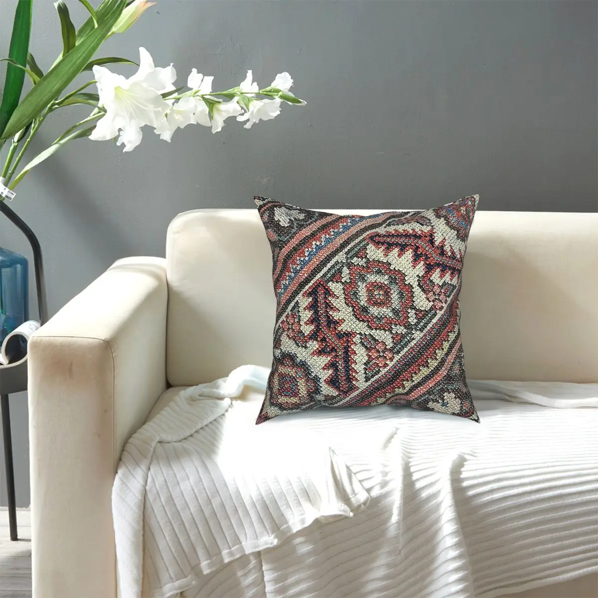 

Decorative Boho Decorative Kilim, Navaho Weave, Woven Textile (4) Square Pillow Case Cushions for Sofa Customized Cushion Covers