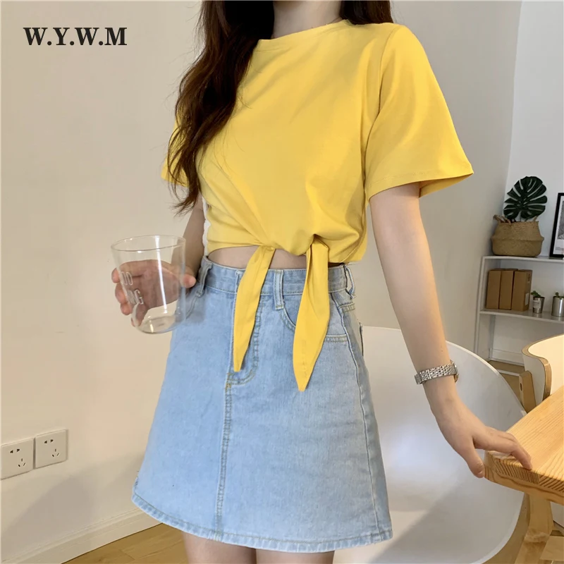 WYWM 2021 New Summer Women Soft Cotton T Shirt Casual Waist Tied Knot Slim Fit T Shirts Harajuku Female Lace-up Cropped Tops
WYWM 2021 New Summer Women Soft Cotton T Shirt Casual Waist Tied Knot Slim Fit T Shirts Harajuku Female Lace-up Cropped Tops