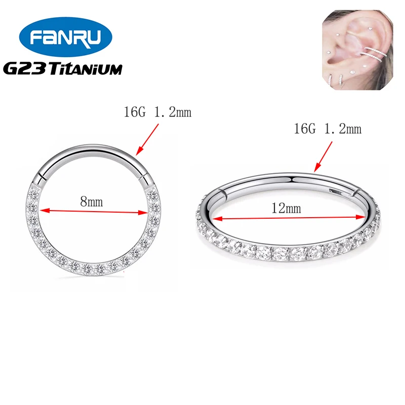 Серьги-гвоздики из титана G23 ювелирные украшения для пирсинга с цирконом на