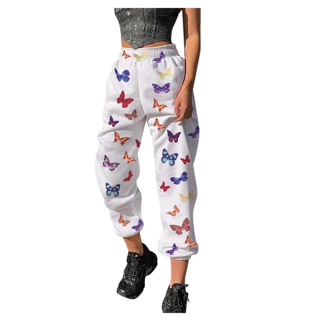 Active Women Sweatpants High Waist Sport Running butterfly Stretch Sports Pants Casual Ladies Drawstring Long Joggers | Женская одежда