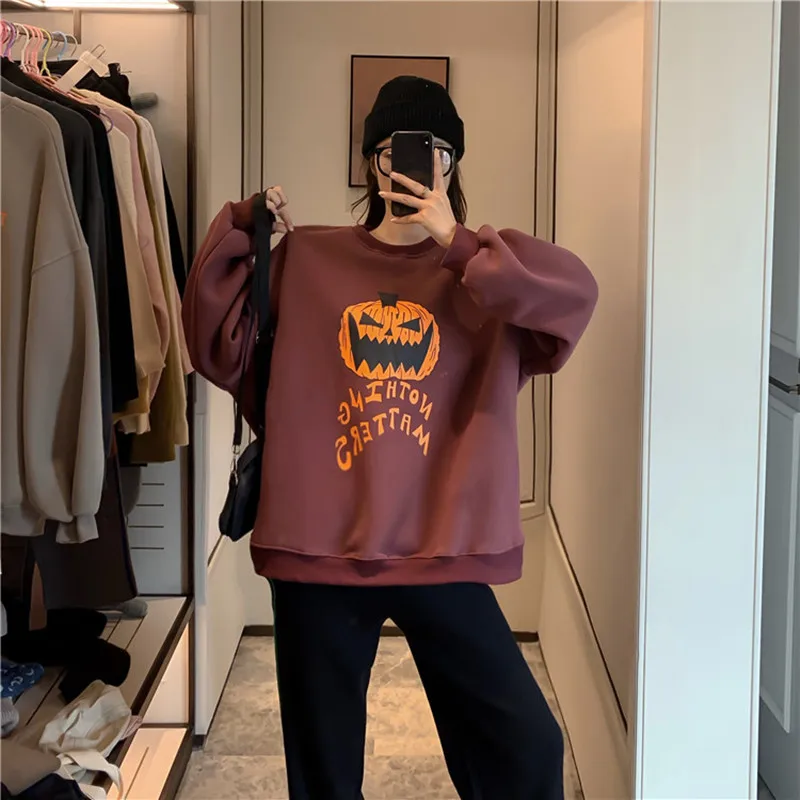 Winter New Loose Evil Pumpkin Head Print Long Sleeve Round Neck Top Halloween Christmas Dress Up Party Street Costume Plus Size
Winter New Loose Evil Pumpkin Head Print Long Sleeve Round Neck Top Halloween Christmas Dress Up Party Street Costume Plus Size