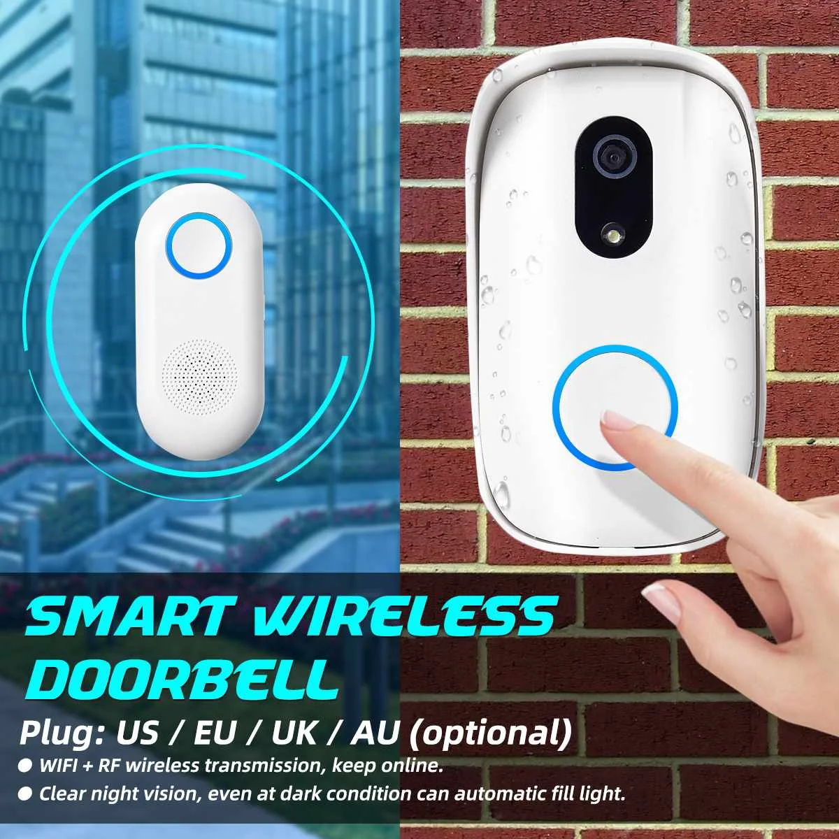 Smart Video Doorbell HD Door Camera Intercom Wireless WIFI Door Bell Visual Anti-theft Alarm Home Security Monitor Night Vision
Smart Video Doorbell HD Door Camera Intercom Wireless WIFI Door Bell Visual Anti-theft Alarm Home Security Monitor Night Vision