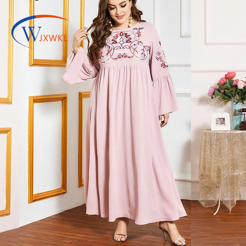 WJXWKL 2021 Plus Size Islamic Dubai Machine Embroidery Dress Women's Elegant Pink Flared Long Sleeve Casual Dress Long Dress
WJXWKL 2021 Plus Size Islamic Dubai Machine Embroidery Dress Women's Elegant Pink Flared Long Sleeve Casual Dress Long Dress