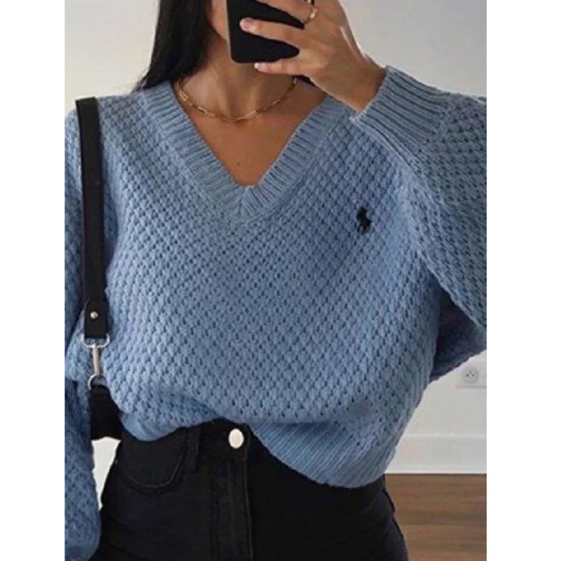 Knitted Loose Women Sweater Solid Casual V Neck Long Sleeve Pullover Sweaters 2021 Autumn Winter Embroidery Sweater Top
Knitted Loose Women Sweater Solid Casual V Neck Long Sleeve Pullover Sweaters 2021 Autumn Winter Embroidery Sweater Top