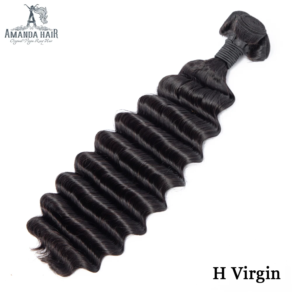 Amanda Double Drawn Human Hair Deep Wave Funmi Weave Bundles Natural Color Virgin Brazilian | Шиньоны и парики