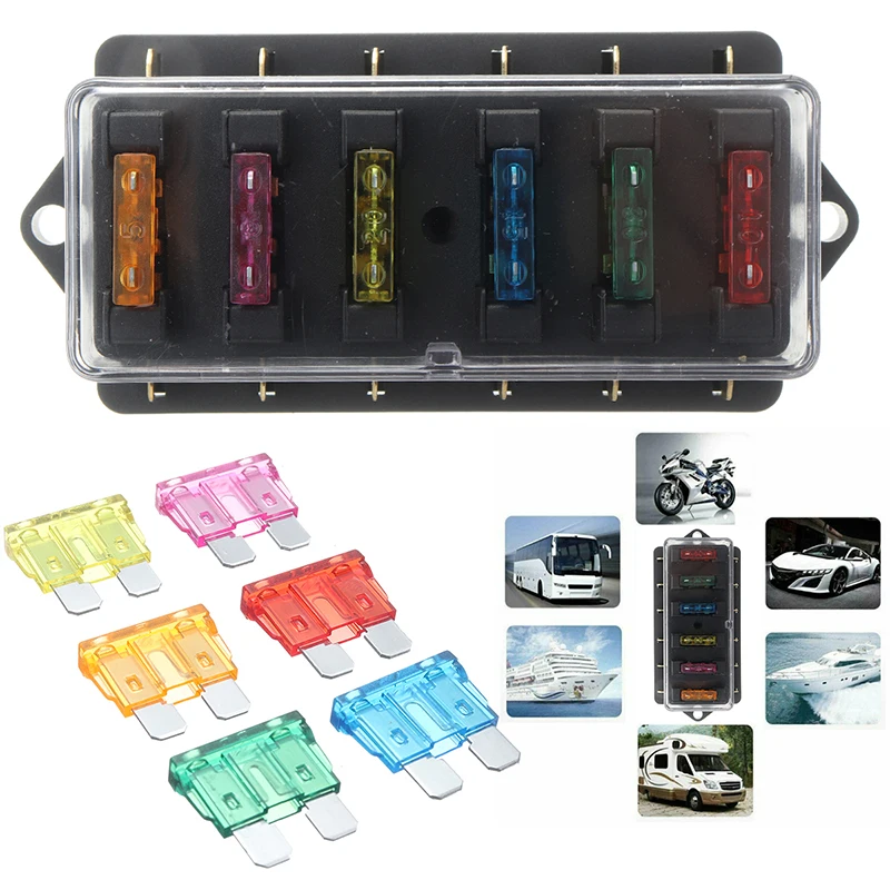 1set 6 Way Car Fuse Box DC 12V/24V Fuse Box 50A Circuit Auto Trailer Blade Fuse Box Block Holder With 6pcs 5A-35A Blade Fuses
1set 6 Way Car Fuse Box DC 12V/24V Fuse Box 50A Circuit Auto Trailer Blade Fuse Box Block Holder With 6pcs 5A-35A Blade Fuses