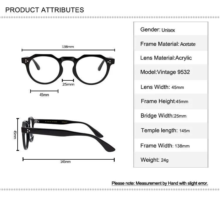 Round Acetate Glasses Frame Unisex Retro Full Rim Optical Eyewear High Quality Clear Lens Goggle Myopia Eyeglasses Spectacle
Round Acetate Glasses Frame Unisex Retro Full Rim Optical Eyewear High Quality Clear Lens Goggle Myopia Eyeglasses Spectacle