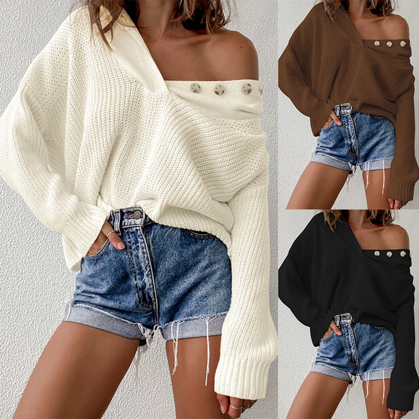 Women Loose Hooded Sweater Adults Button Down Solid Color Long Sleeve Pullover (White Black Khaki) 
Women Loose Hooded Sweater Adults Button Down Solid Color Long Sleeve Pullover (White Black Khaki)