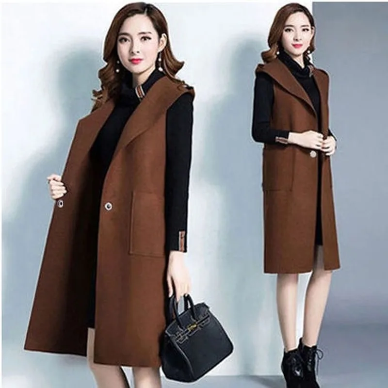 Spring Autumn Winter New Top Women's Leisure Splicing Woollen Hooded Long Vest Medium Length Korean Loose Woolen Sleeveless Coat
Spring Autumn Winter New Top Women's Leisure Splicing Woollen Hooded Long Vest Medium Length Korean Loose Woolen Sleeveless Coat