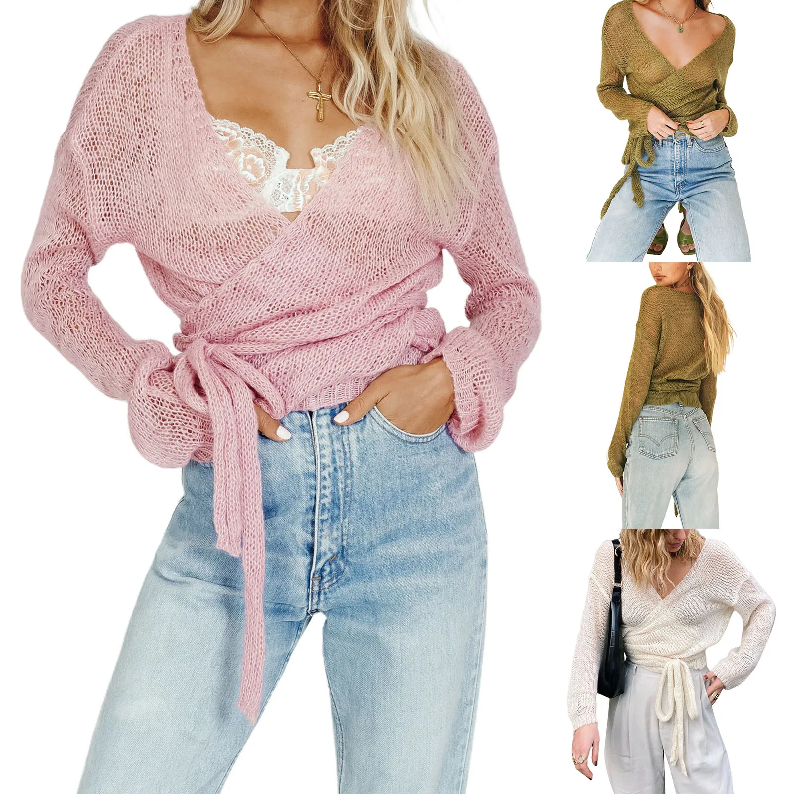 Female Sweater, Solid Color Deep V-Neck Long Sleeve Knitwear Tops for Spring Fall, Beige/Pink/Brown, S/M/L
Female Sweater, Solid Color Deep V-Neck Long Sleeve Knitwear Tops for Spring Fall, Beige/Pink/Brown, S/M/L