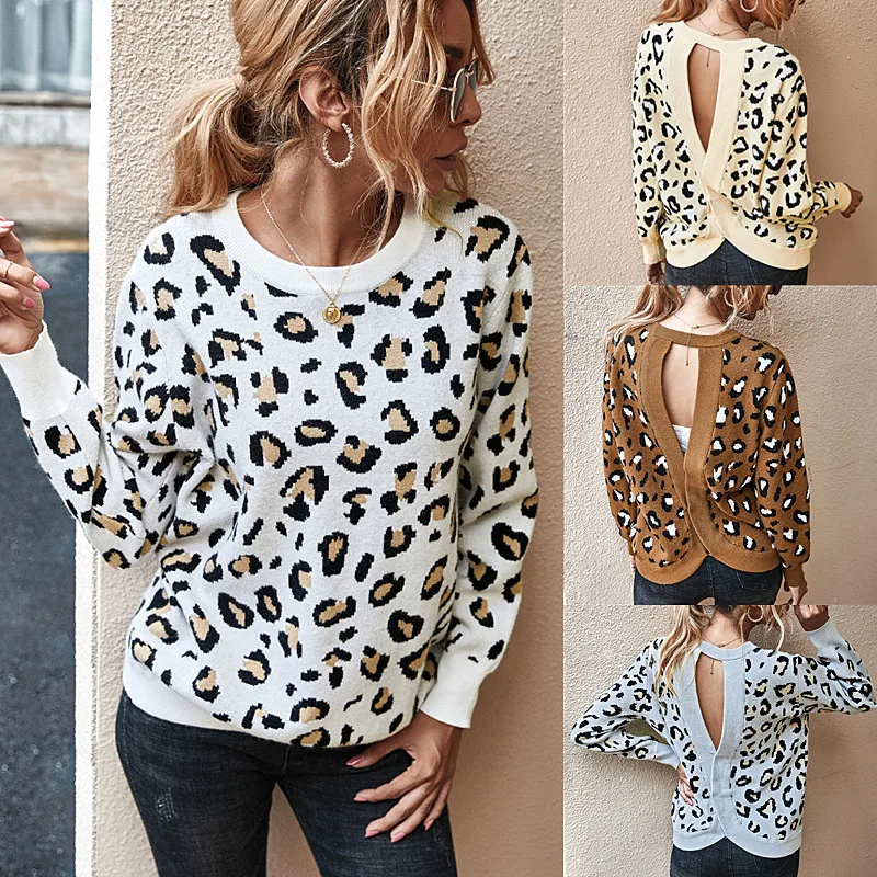 Sexy Open Back Leopard Sweater Women Fashion O-neck Long Sleeve Knitted Sweaters Womens Knit Pullovers Autumn Winter Pull Femme
Sexy Open Back Leopard Sweater Women Fashion O-neck Long Sleeve Knitted Sweaters Womens Knit Pullovers Autumn Winter Pull Femme
