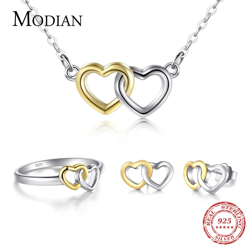 Новый подлинный набор из кольца и сережек гвоздиков Modian 100% серебра 925 пробы