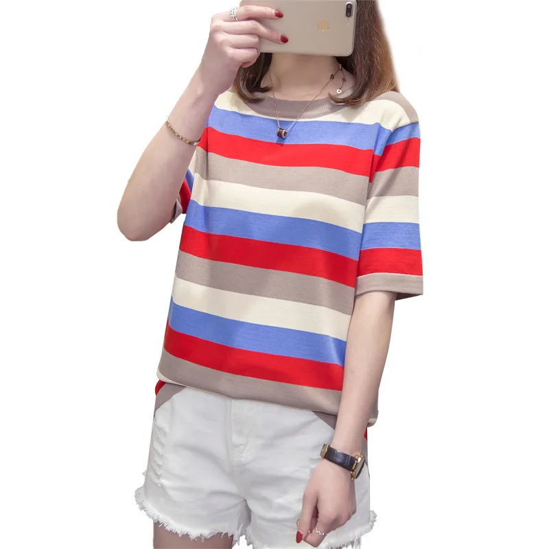 Plus Size Women T Shirt Striped Casual Short Sleeve Tshirt O Neck Oversized Cotton Tees Tshirt Tops Summer Femme Camiseta Muje 
Plus Size Women T Shirt Striped Casual Short Sleeve Tshirt O Neck Oversized Cotton Tees Tshirt Tops Summer Femme Camiseta Muje