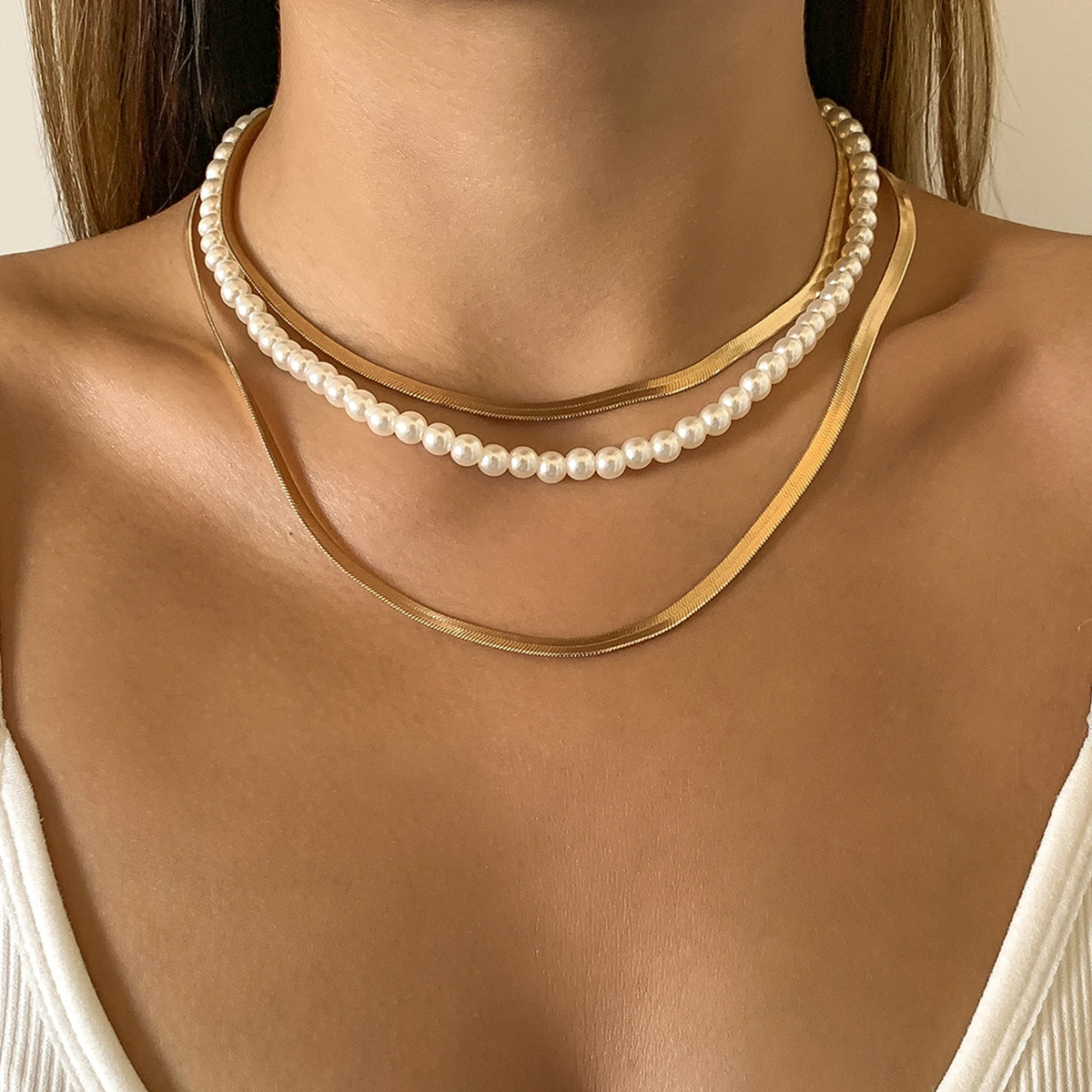 IngeSight.Z Copper Flat Blade Thin Snake Chain Choker Necklaces Imitation Pearl Collar Necklaces Women Men Multi Layered Jewelry
IngeSight.Z Copper Flat Blade Thin Snake Chain Choker Necklaces Imitation Pearl Collar Necklaces Women Men Multi Layered Jewelry