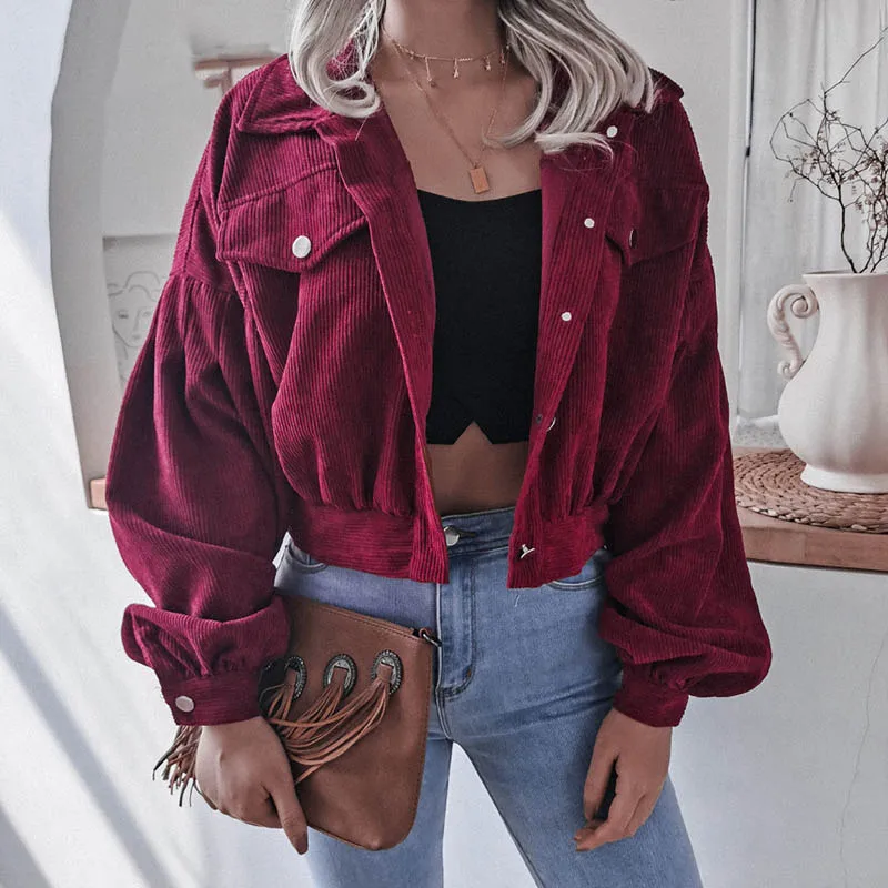 Fashion Women Corduroy Lantern Long Sleeves Lapel BF Style Jacket Fall Spring Elegant Solid Color New Loose Casual Short Jackets
Fashion Women Corduroy Lantern Long Sleeves Lapel BF Style Jacket Fall Spring Elegant Solid Color New Loose Casual Short Jackets