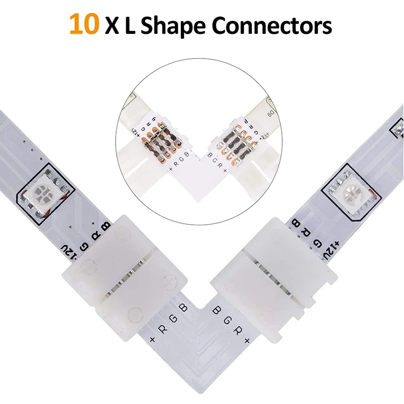 LED Light Connector Kit, 10mm RGB LED Connector Includes 10X L Shape Connectors,2M LED Strip Light Extension Cable
LED Light Connector Kit, 10mm RGB LED Connector Includes 10X L Shape Connectors,2M LED Strip Light Extension Cable