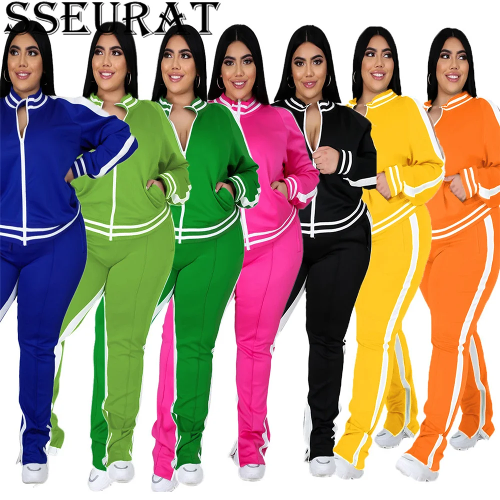 SSEURAT Tracksuit Women Two Piece Set Autumn Striped Zipper Coat And Pants Sports Suits Female Plus Size Outfit
SSEURAT Tracksuit Women Two Piece Set Autumn Striped Zipper Coat And Pants Sports Suits Female Plus Size Outfit