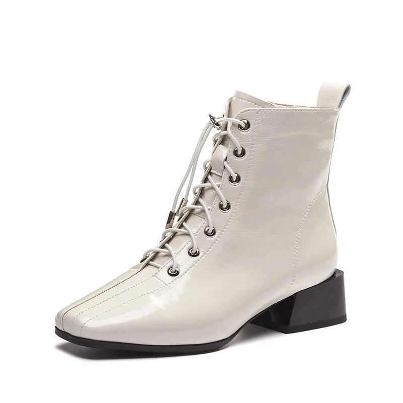 FOREADA Real Leather Ankle Boots Med Heel Woman Boots Zip Block Heel Shoes Lace Up Square Toe Female Short Boots White Size 42
FOREADA Real Leather Ankle Boots Med Heel Woman Boots Zip Block Heel Shoes Lace Up Square Toe Female Short Boots White Size 42
