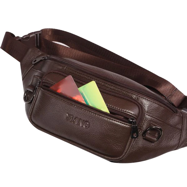 

ASDS-YIANG Leather Hip Bum Belt Pack Pouch Sling Shoulder Bag Fashion Men Casual Chest Waist Bags Brown