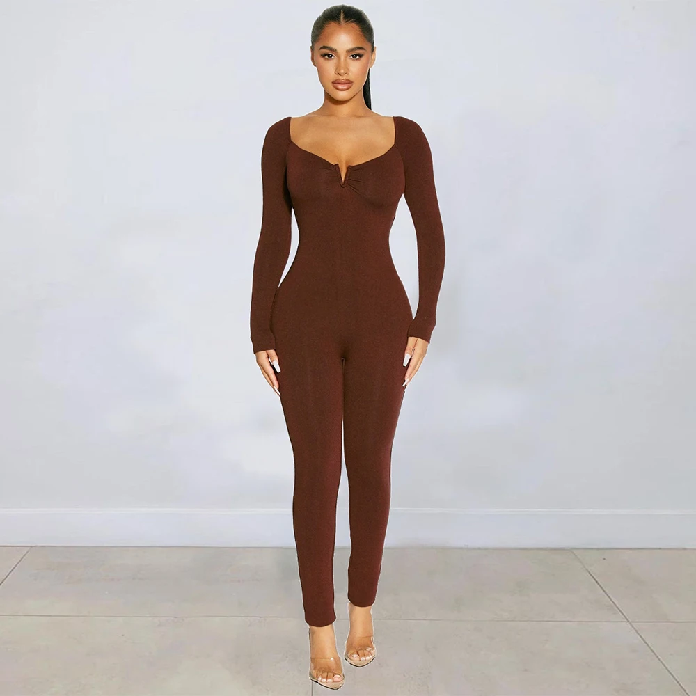 Black Brown Blue Bodycon Rompers Women Jumpsuit Sexy Low Neck Full Sleeve One Piece Overall Spring New Body-shaping Slim Outfit
Black Brown Blue Bodycon Rompers Women Jumpsuit Sexy Low Neck Full Sleeve One Piece Overall Spring New Body-shaping Slim Outfit