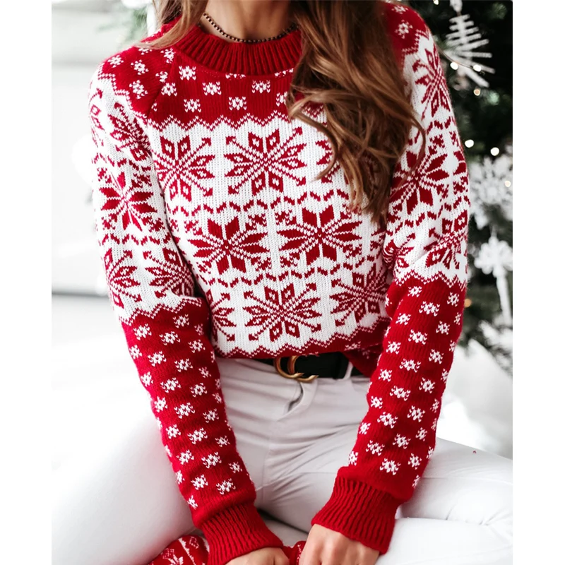 Christmas Sweater for Women Autumn Winter Knitted Jumper Pullover Female Snowflake Elk Print Sweaters 2021 New Arrival
Christmas Sweater for Women Autumn Winter Knitted Jumper Pullover Female Snowflake Elk Print Sweaters 2021 New Arrival