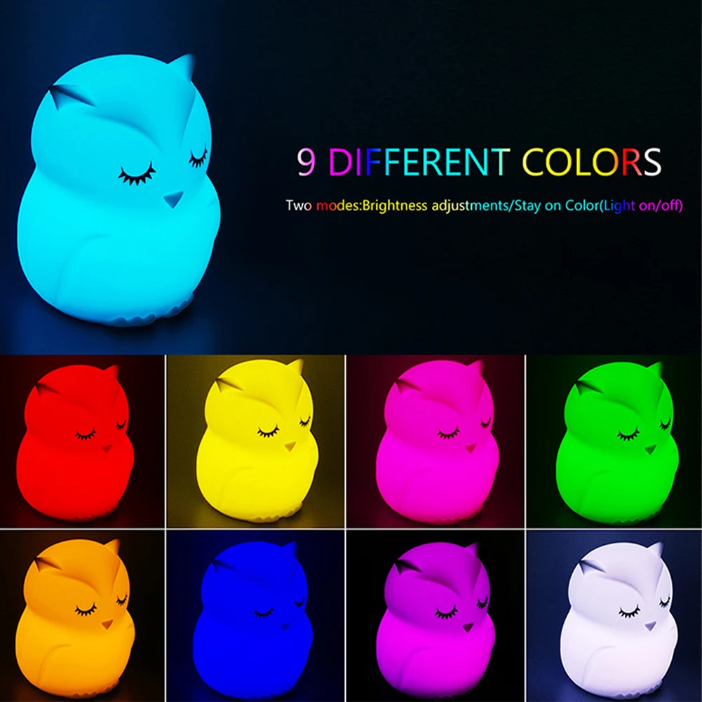 Owl LED Night Light Touch Sensor Remote Control 9 Colors Dimmable Timer USB Rechargeable Silicone Bedside Lamp For Children Baby
Owl LED Night Light Touch Sensor Remote Control 9 Colors Dimmable Timer USB Rechargeable Silicone Bedside Lamp For Children Baby
