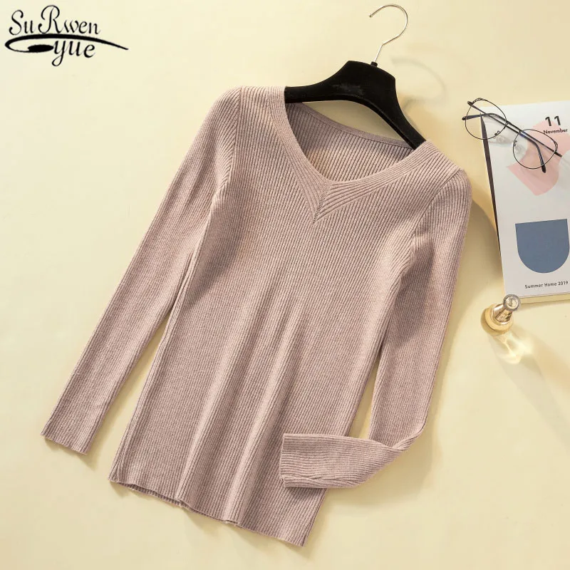 Winter Clothes Women Solid Color V-Neck Ribbed Knitwear Simple Bottoming Sweater Long Sleeve Knitted Pullover Pull Femme 11785
Winter Clothes Women Solid Color V-Neck Ribbed Knitwear Simple Bottoming Sweater Long Sleeve Knitted Pullover Pull Femme 11785