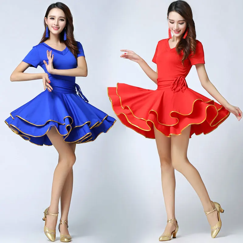 The New 2020 Summer Short Sleeve V-Neck Sexy Latin Dance Dress Show Thin Layers Stage Costumes Adult Dancing training suit | Тематическая