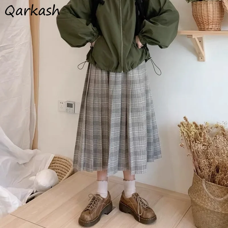 

Skirts Women Autumn Winter Pleated Mori Girl College Vintage Plaid High Waist Thick Woolen All-match Harajuku Japan Style Preppy