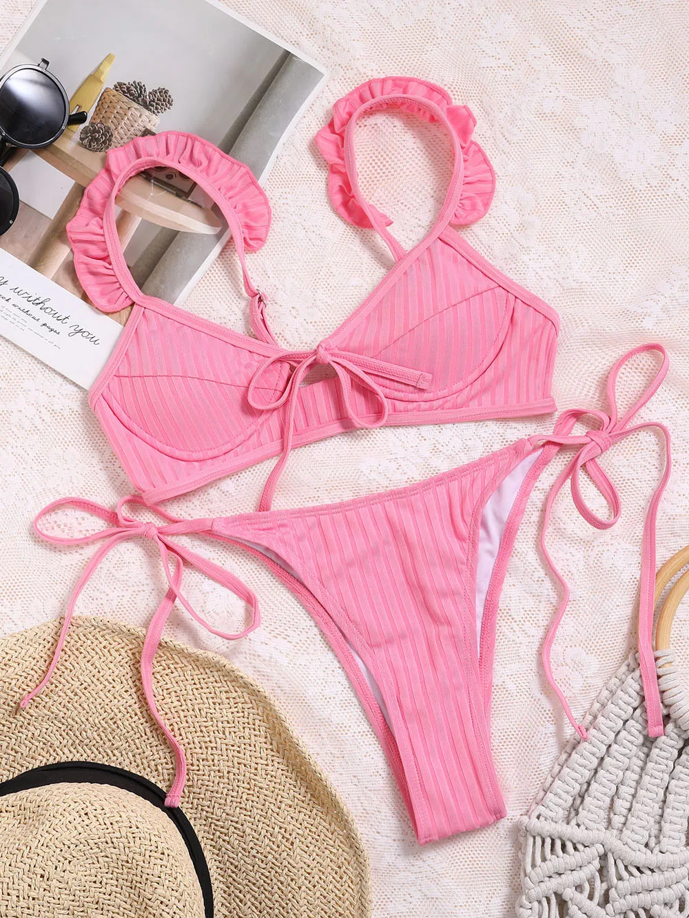 Women Triangle Push Up Bikini set String High cut Swimwear 2021 New Sexy Ruffle Ribbed Swimsuit Halter Swimming Bathing suit
Women Triangle Push Up Bikini set String High cut Swimwear 2021 New Sexy Ruffle Ribbed Swimsuit Halter Swimming Bathing suit