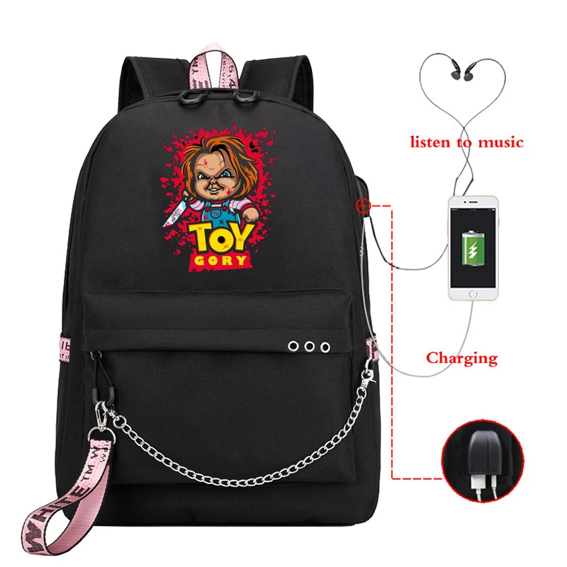 Horror Chucky Printing Backpack Women Backpacks School Bags for Teenage Girl Usb Charge Laptop Backpack Casual Travel Backpack
Horror Chucky Printing Backpack Women Backpacks School Bags for Teenage Girl Usb Charge Laptop Backpack Casual Travel Backpack