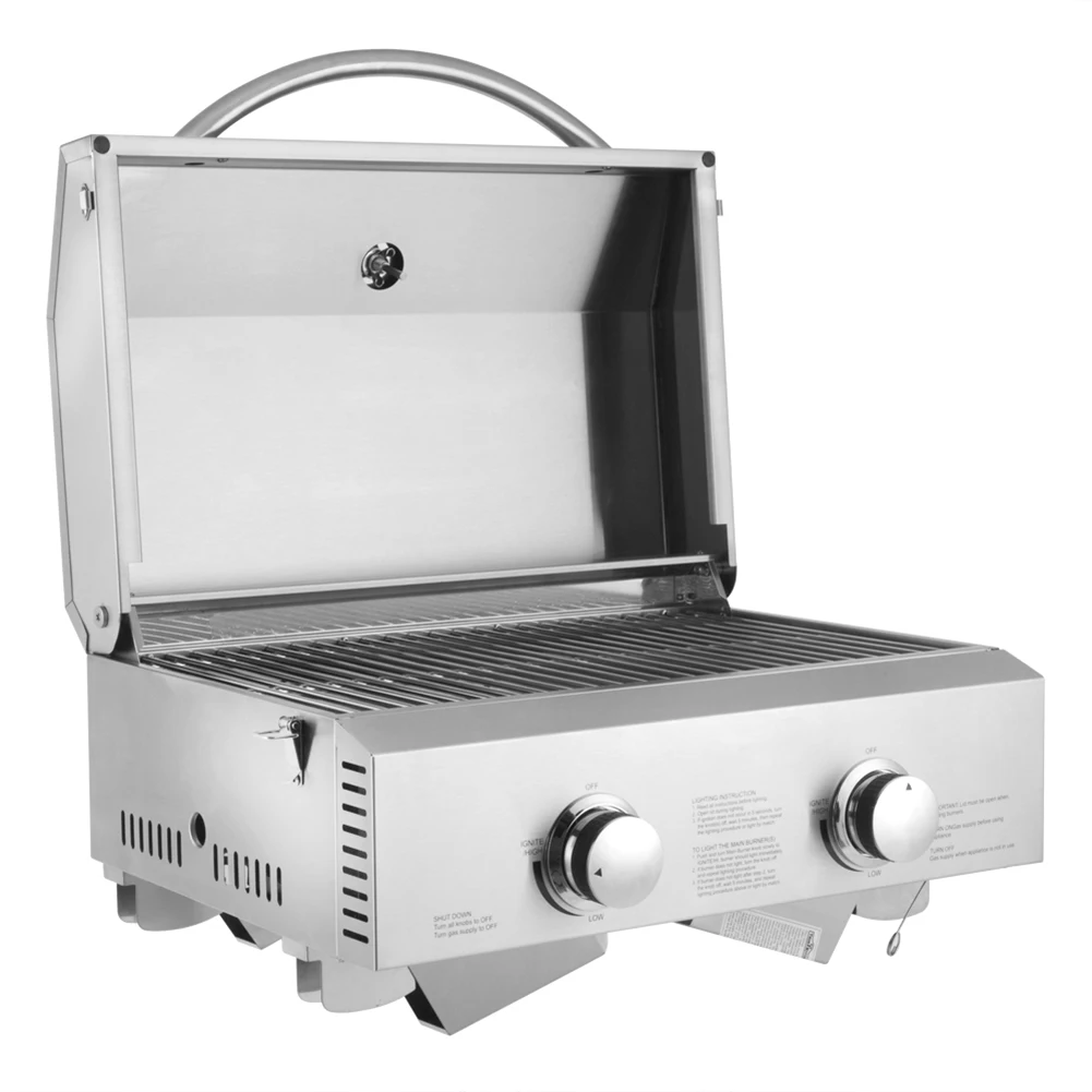Tabletop Stainless Steel 2-Burner Gas Grill Portable 2000 BTU BBQ Grid with Foldable Legs for Outdoo
Tabletop Stainless Steel 2-Burner Gas Grill Portable 2000 BTU BBQ Grid with Foldable Legs for Outdoo