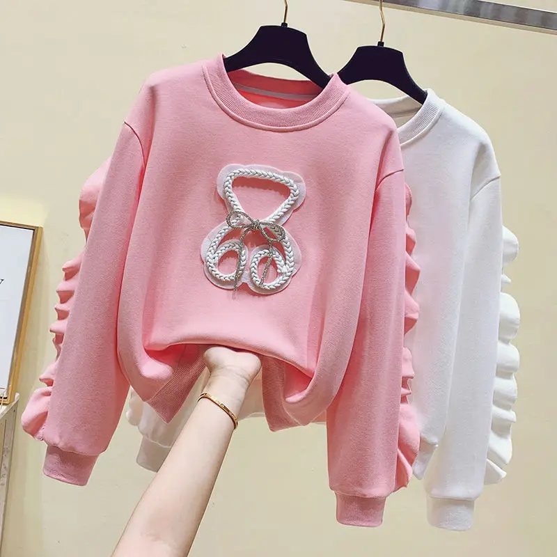 2021 Autumn Winter Ruffled Sweatshirt for Women 2021 Round Neck Korean Style Loose Pullover Female Pink Long Sleeve Crop Top
2021 Autumn Winter Ruffled Sweatshirt for Women 2021 Round Neck Korean Style Loose Pullover Female Pink Long Sleeve Crop Top