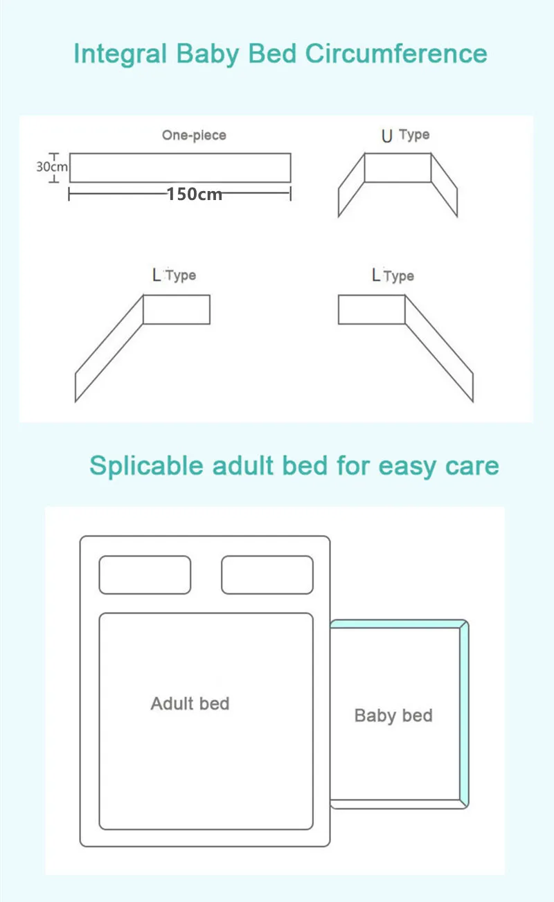 150*30 см бампер для детской кроватки U-образная Съемная молния хлопковые бамперы