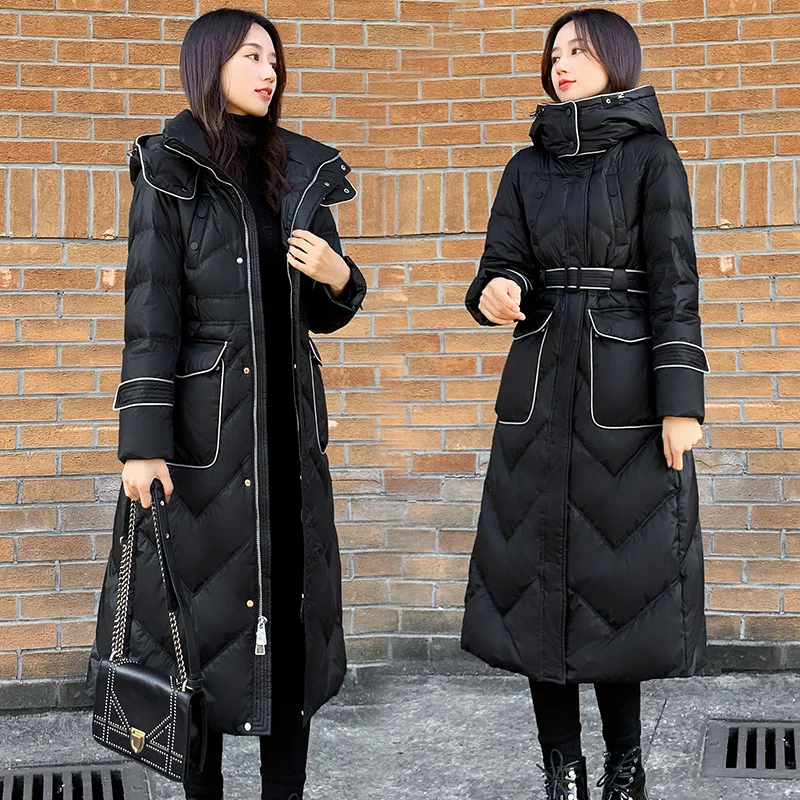 2021 Winter New Fashion Slim Long Down Jacket Women Black Thick Hooded White duck down Coats Parkas With belt Female Winter Coat
2021 Winter New Fashion Slim Long Down Jacket Women Black Thick Hooded White duck down Coats Parkas With belt Female Winter Coat
