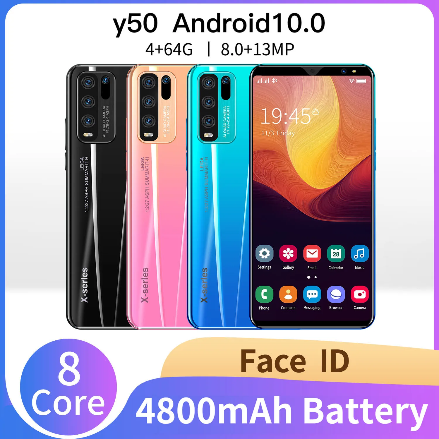 5.0 Inch Y50 Globale Version New Smartphone Entsperren Really 4G 5G Android 10 8+13MP 4GB+64GB Celulares desbloqueado Cell Phone
5.0 Inch Y50 Globale Version New Smartphone Entsperren Really 4G 5G Android 10 8+13MP 4GB+64GB Celulares desbloqueado Cell Phone