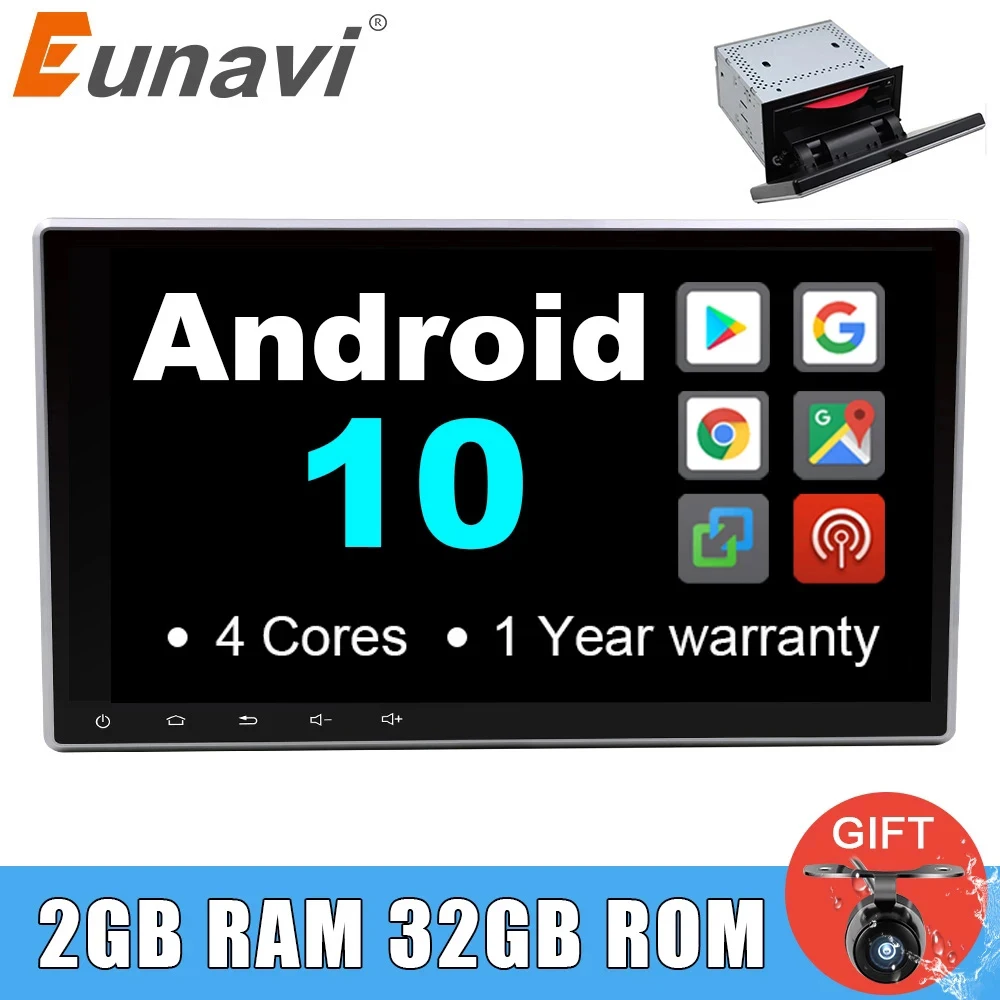 

Eunavi 10,1 дюймов 2 Din Универсальный Android 10 автомобильный DVD радио мультимедиа GPS навигация 2din головное устройство 1024*600 сенсорный экран RDS usb