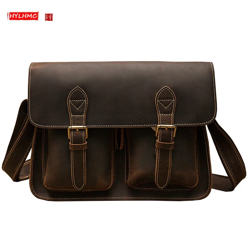 Retro Crazy Horse Leather Men messenger bag Male Genuine Leather Men's shoulder Crossboday bag 2021 new wild tide brand
Retro Crazy Horse Leather Men messenger bag Male Genuine Leather Men's shoulder Crossboday bag 2021 new wild tide brand