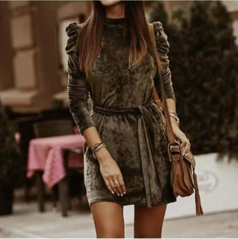 Zoulv Winter Turtleneck Sexy Puff Sleeve Party Mini Dresses Women Velvet Warm Dress Casual Solid Long Sleeve Sashes Slim Dress 
Zoulv Winter Turtleneck Sexy Puff Sleeve Party Mini Dresses Women Velvet Warm Dress Casual Solid Long Sleeve Sashes Slim Dress