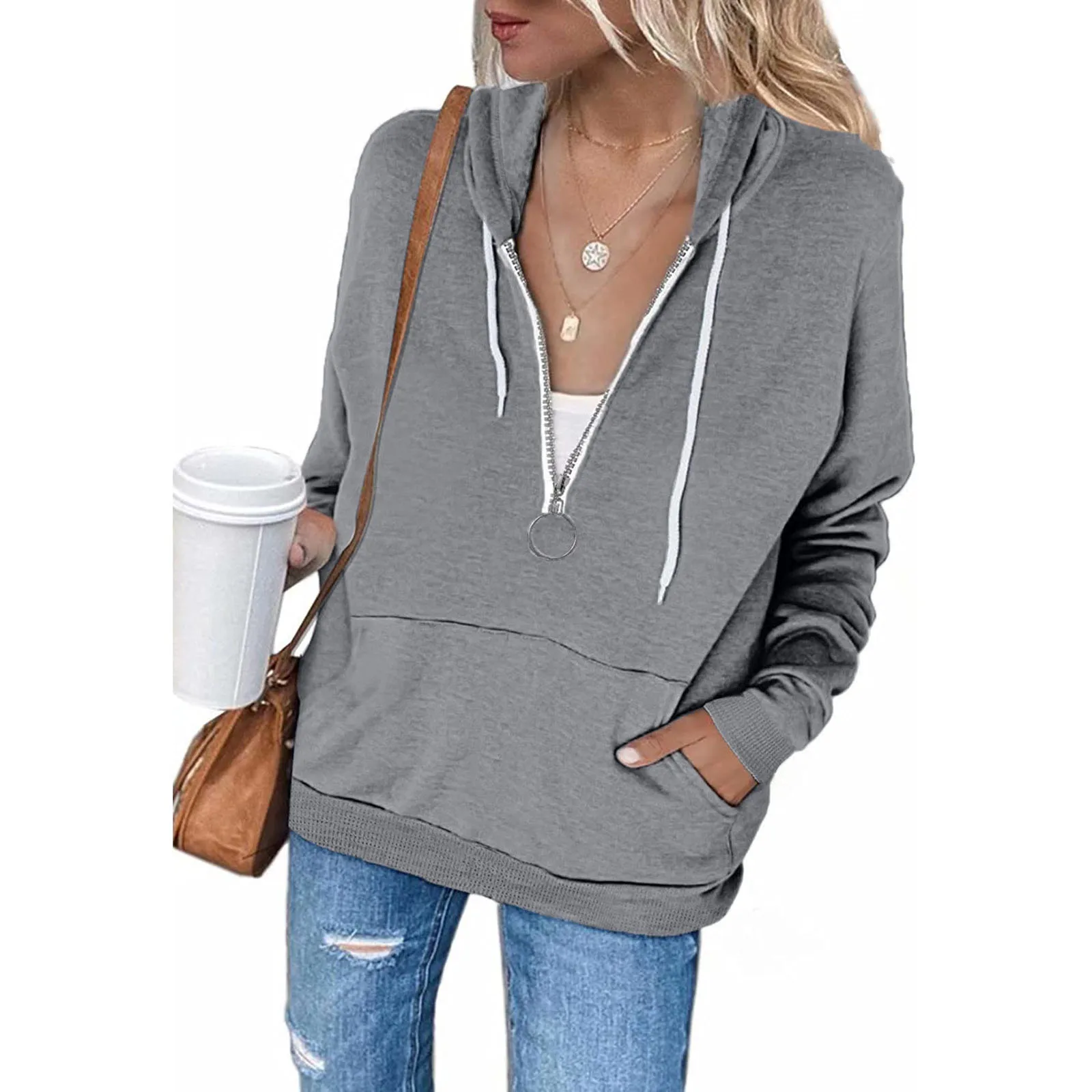 Womens Solid Hoodies Pullover Long Sleeve Loose Hooded Drawstring Sweatshirt Ladies Zip Comfort Casual Blouses
Womens Solid Hoodies Pullover Long Sleeve Loose Hooded Drawstring Sweatshirt Ladies Zip Comfort Casual Blouses
