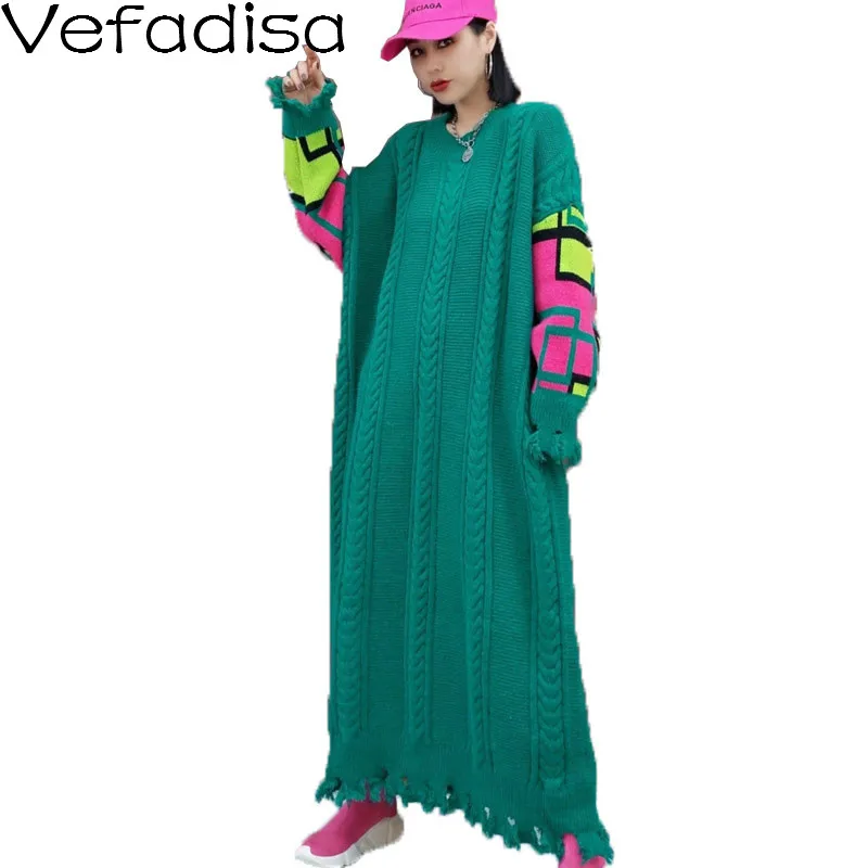 Vefadisa Tassel Patchwork Knitted Dress Women Striped Sweater Dress 2021 Autumn Winter Thick Plus Size Pullover Dress QYF4445 
Vefadisa Tassel Patchwork Knitted Dress Women Striped Sweater Dress 2021 Autumn Winter Thick Plus Size Pullover Dress QYF4445