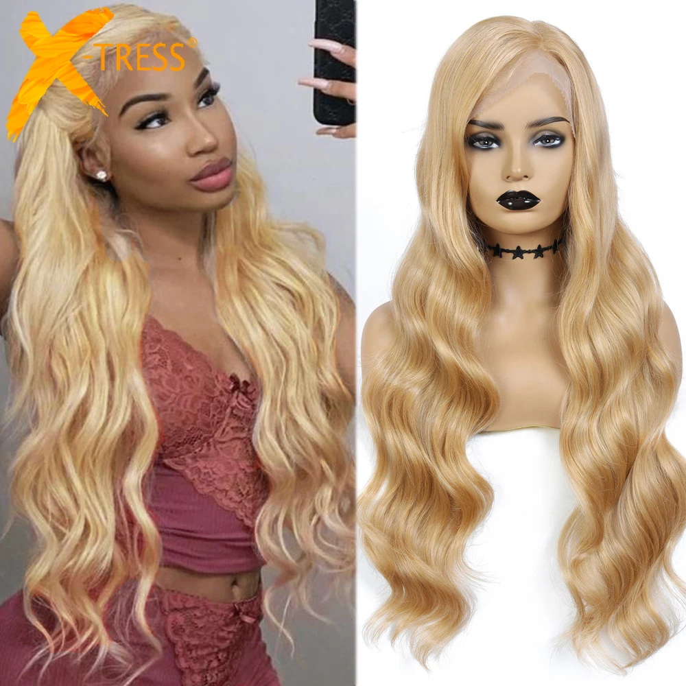 Blonde Color Synthetic Lace Front Wigs For Women X-TRESS L Part Long Body Wave Cosplay Daily Use 30 Inch Soft Wig With Baby Hair
Blonde Color Synthetic Lace Front Wigs For Women X-TRESS L Part Long Body Wave Cosplay Daily Use 30 Inch Soft Wig With Baby Hair