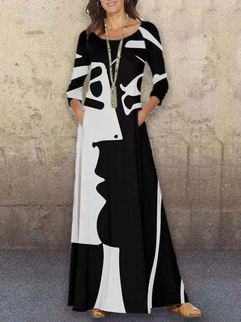 Women Clothing spring and autumn new Ladies dress round neck retro print temperament loose long-sleeved large swing skirt WE186
Women Clothing spring and autumn new Ladies dress round neck retro print temperament loose long-sleeved large swing skirt WE186