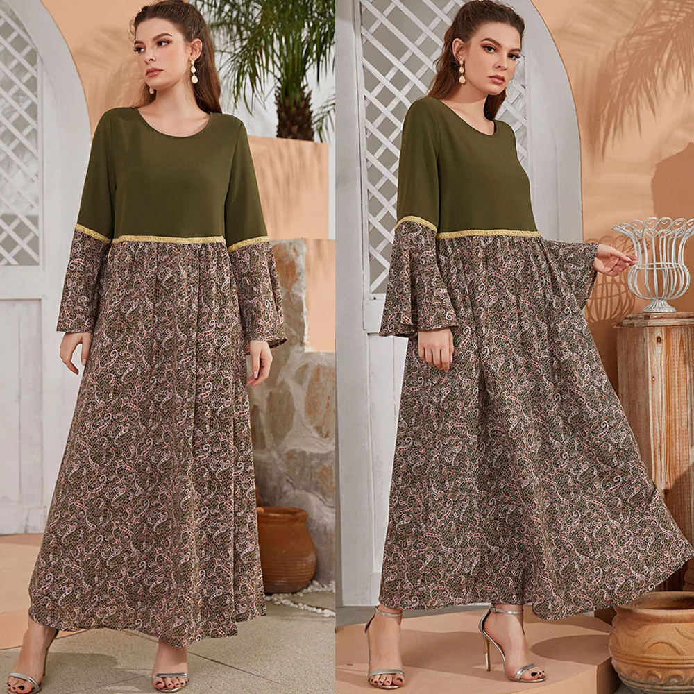 Muslim Vintage Printed Women Long Dress Patchwork O-neck Arab Abaya Islamic Clothing Dubai Ethnic Color Block Flare Sleeve Robe
Muslim Vintage Printed Women Long Dress Patchwork O-neck Arab Abaya Islamic Clothing Dubai Ethnic Color Block Flare Sleeve Robe