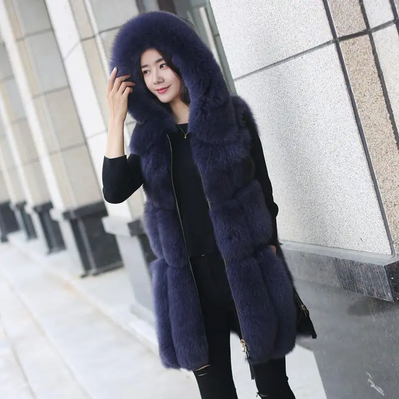 Зима 2020 благородная женская меховая куртка жилет из искусственного лисьего меха