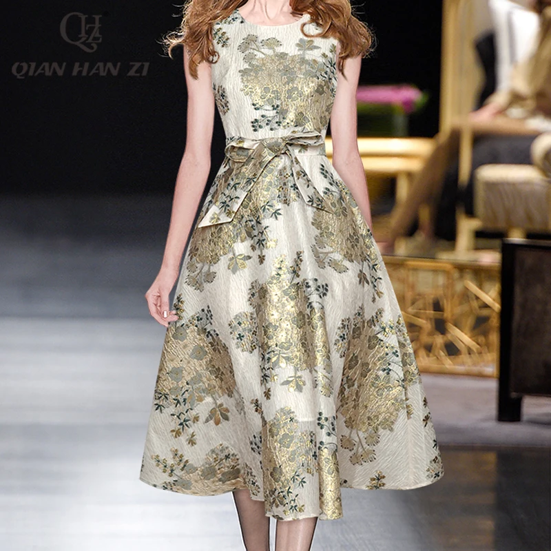 Qian Han Zi spring autumn fashion runway vintage dress Flowers Bronzing jacquard belt Slim elegant Party midi dress women new
Qian Han Zi spring autumn fashion runway vintage dress Flowers Bronzing jacquard belt Slim elegant Party midi dress women new
