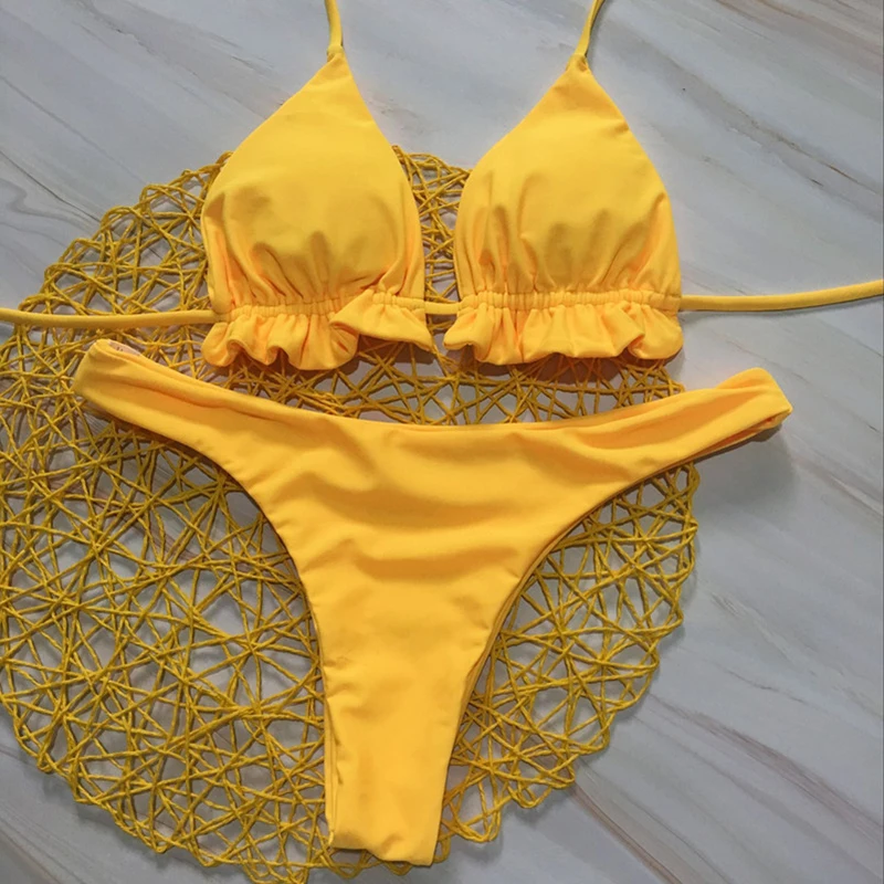 New Sexy 2020 Halter Ruffled Bikini Women Swimwear Female Swimsuit Two-pieces Bikini set Thong Bather Bathing Suit Swim Wear
New Sexy 2020 Halter Ruffled Bikini Women Swimwear Female Swimsuit Two-pieces Bikini set Thong Bather Bathing Suit Swim Wear